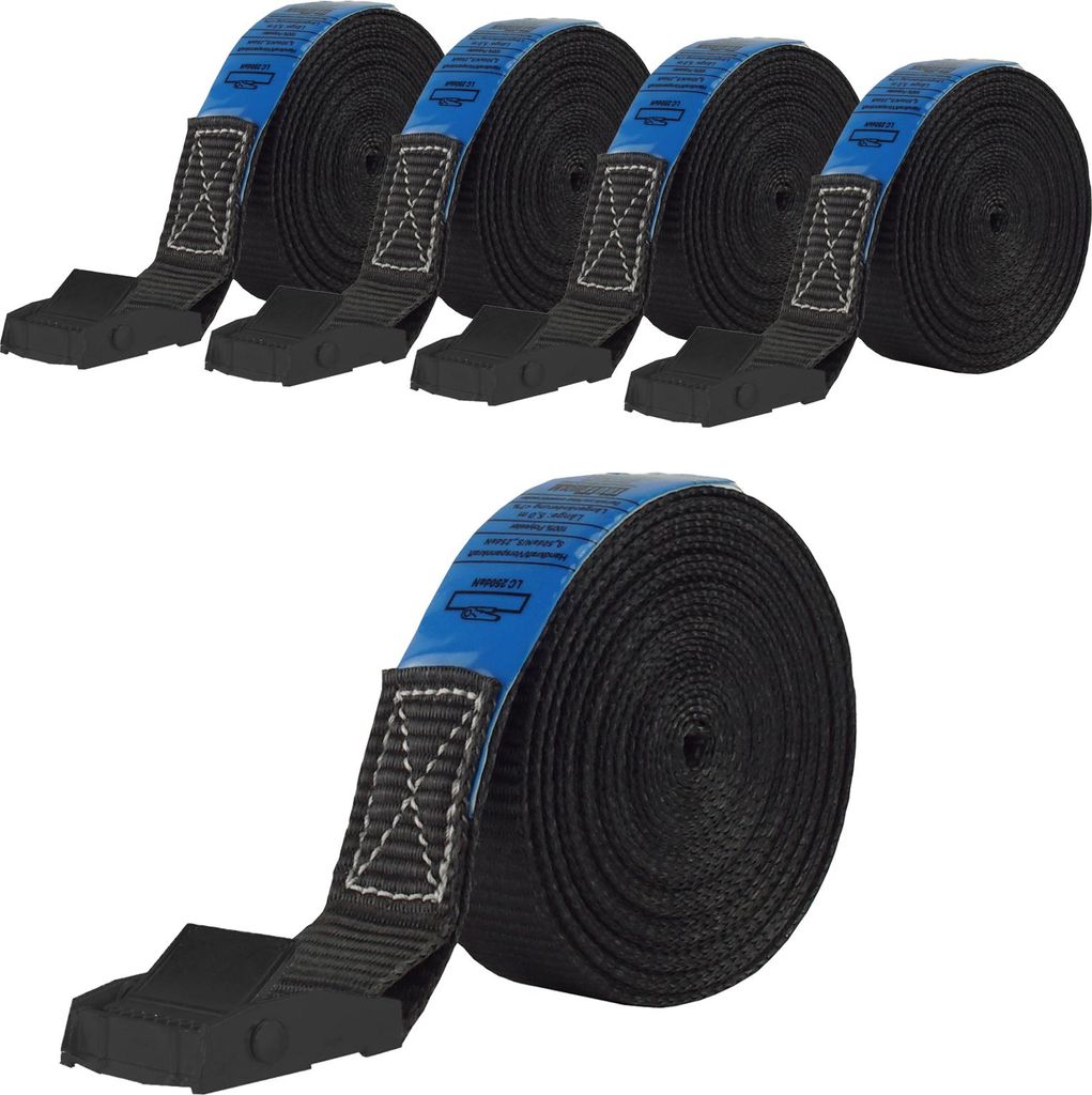 5x Profi Spanngurt Gurt Zurrgurt Klemmschloss Auto 1-tlg 5m 250 kg SCHWARZ