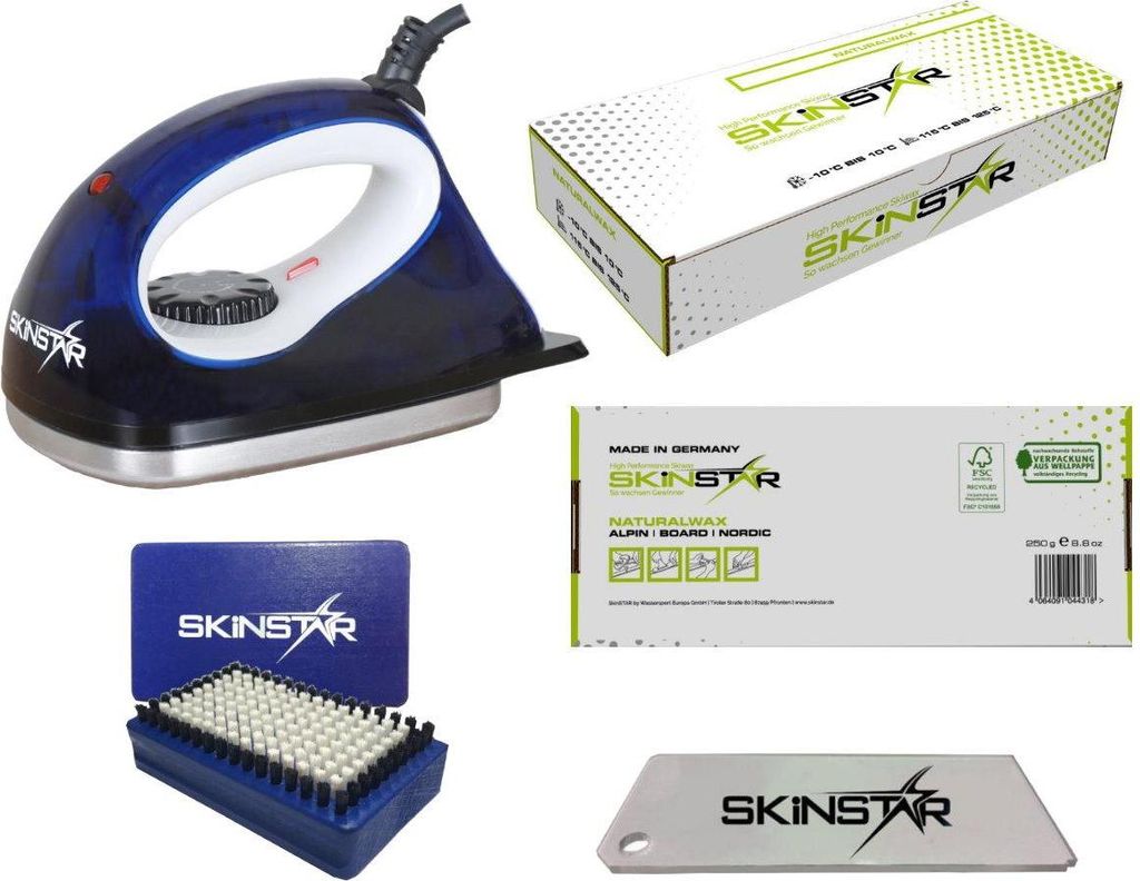 SKINSTAR Starter Ski Wachs Set Wachsbügeleisen Bürste Natural Wax Type A