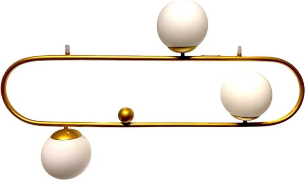 Pendentif Art Déco Elipse L or 90cm avec 3 sphères opale haute qualité
