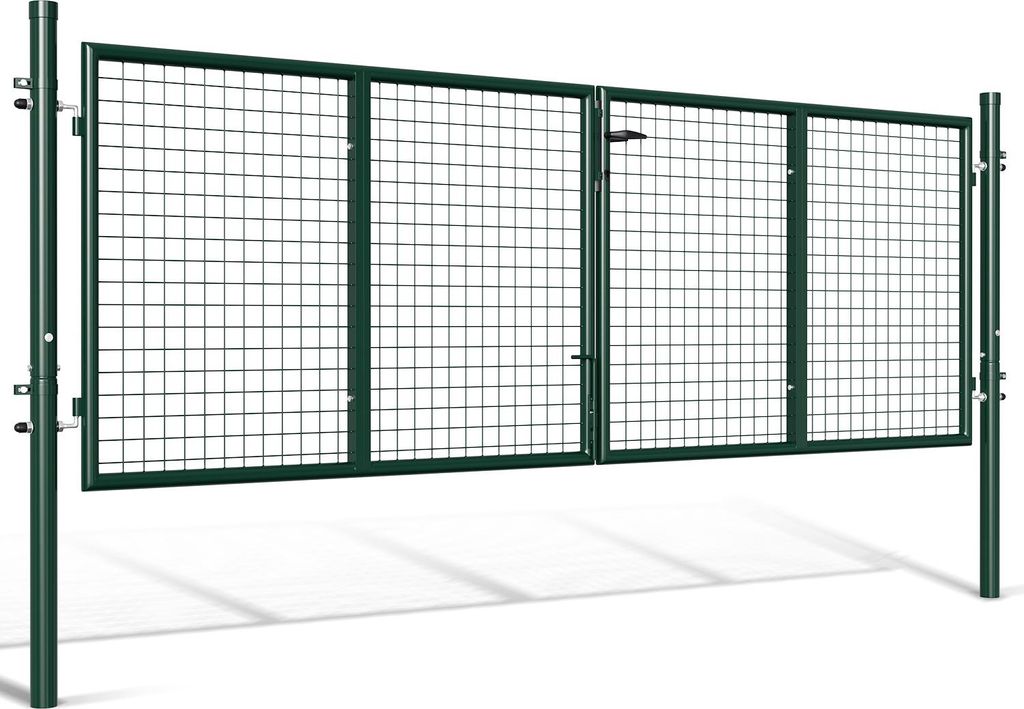 Faziango Doppelflügeltor Einfahrtstor Gartentor Tore Hoftor verzinkt 300cm x 100cm Grün Doppelflügel - inkl. Schloss, Schlüsseln Gartenpforte Z...