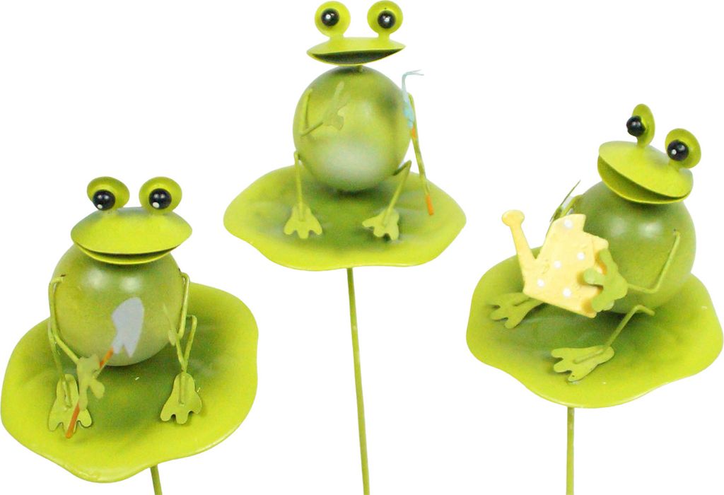 Blumenstecker Frösche auf Blättern 3er Set ca. 27 cm - Gartendekoration