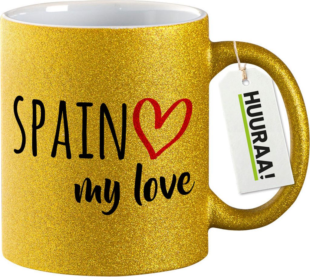 Huuraa Glitzertasse Spain my love 330ml Gold Keramik Kaffeebecher Geschenkidee