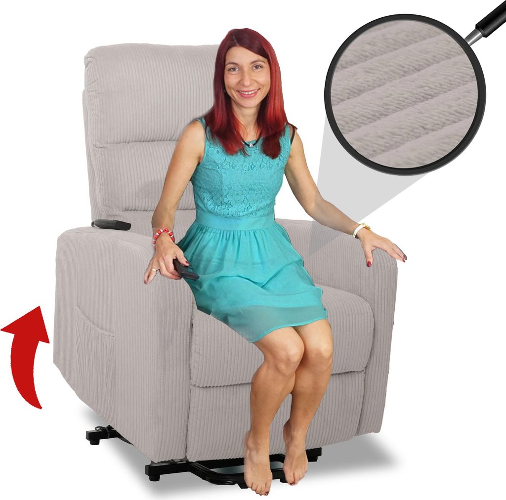 Fernsehsessel MCW-K62, Relaxsessel TV-Sessel Liege, Liegefunktion Aufstehhilfe, Metall Stoff/Textil Cord hellgrau