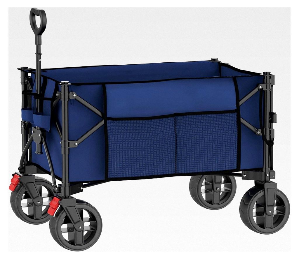 Faltbarer Bollerwagen 130 l mit Heckklappe, Seitentasche und Flaschenhalter, 100 kg Traglast, Teleskopgriff, schwenkbare 360° Räder mit Bremse, k...