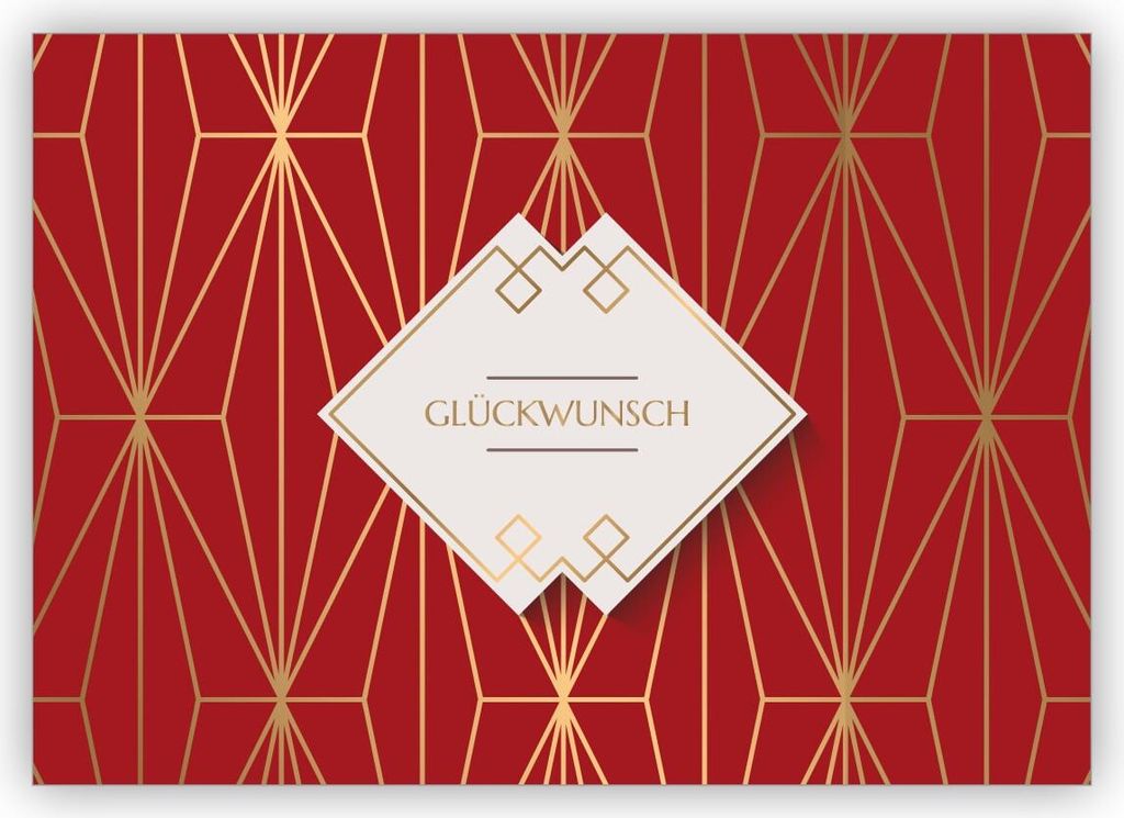 Edle Art Deco Glückwunschkarte mit Gold Optik in rot