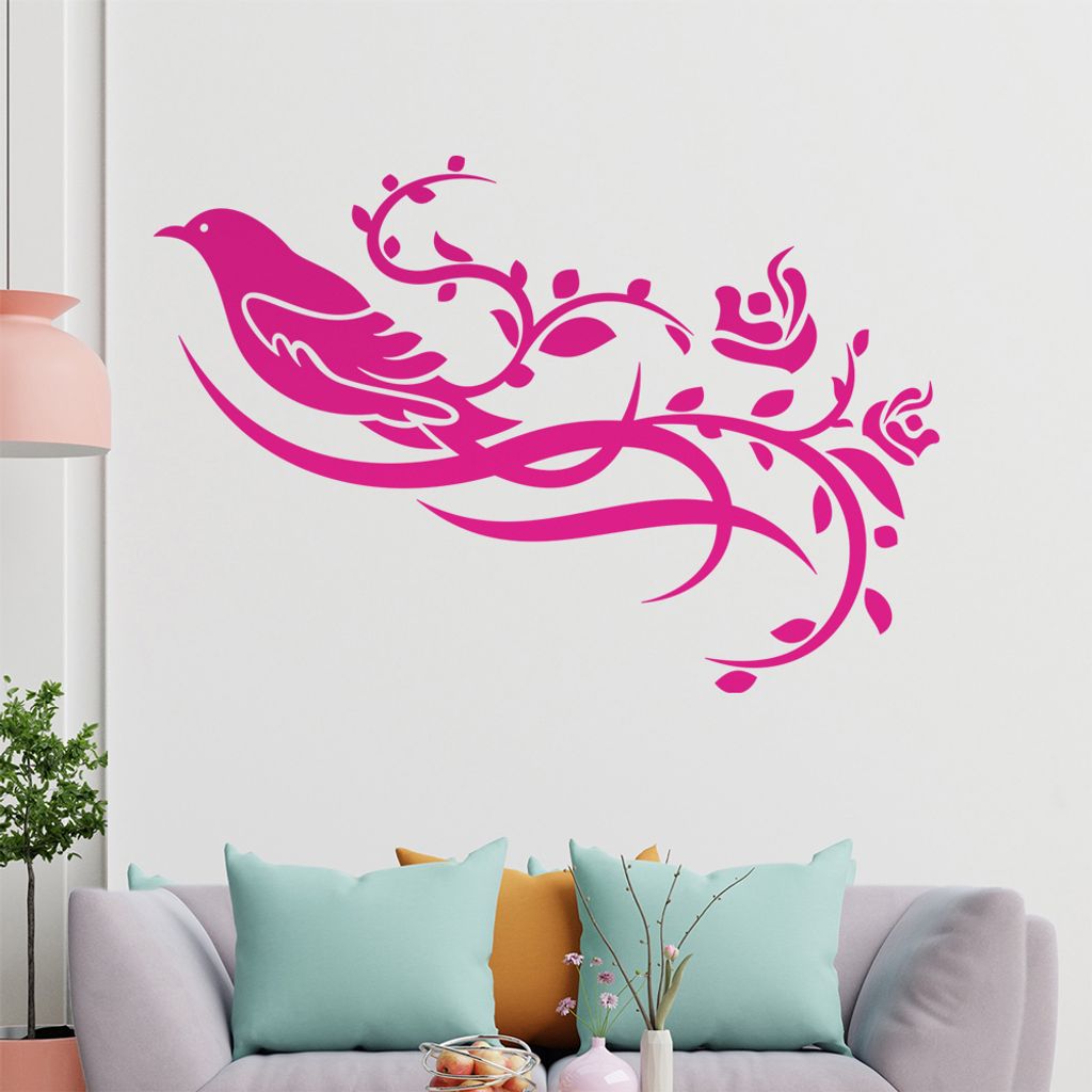 Vogel Ranke Blüte Wandtattoo in 6 Größen - Wandaufkleber Wall Sticker - Dekoration, Küche, Wohnzimmer, Schlafzimmer, Badezimmer