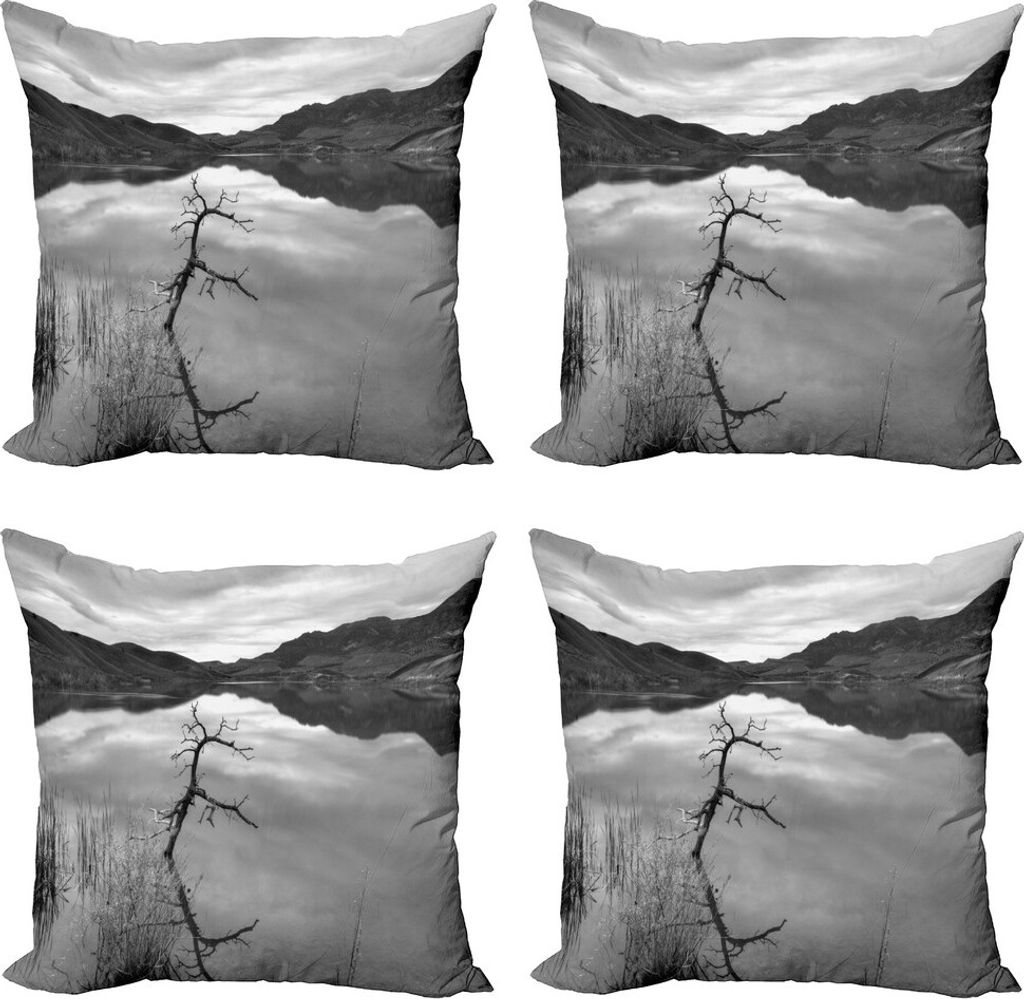 ABAKUHAUS Schwarz und weiß Kissenbezug Set (4 Stück), Ruhige See, Moderner Doppelseitiger Digitaldruck, 60 cm x 60 cm, Schwarz Weiß Grau