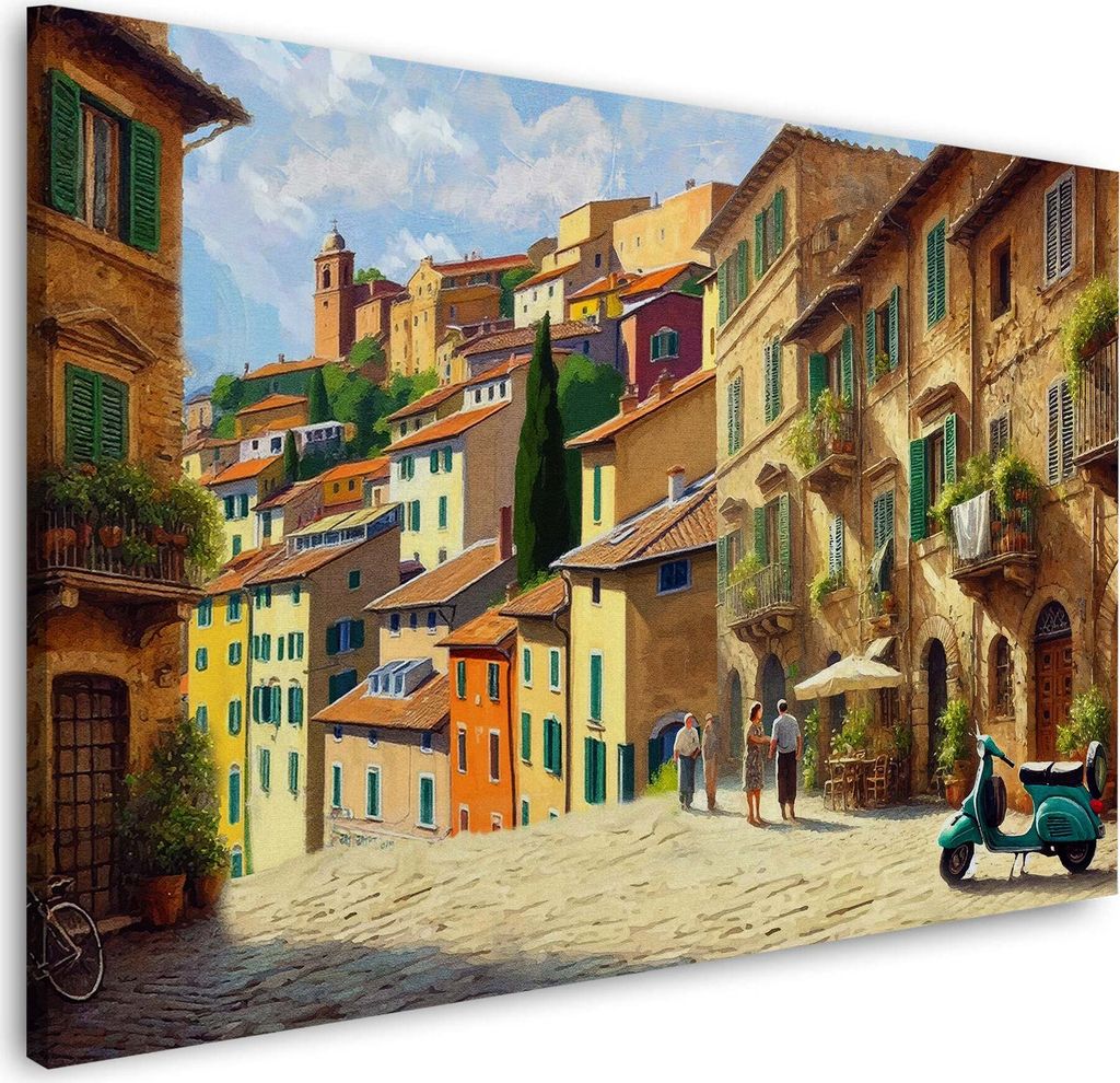 Italien Toskana Dorfstraße mit Häusern und Vespa Wandbild XL Wanddeko: 120x80x4cm