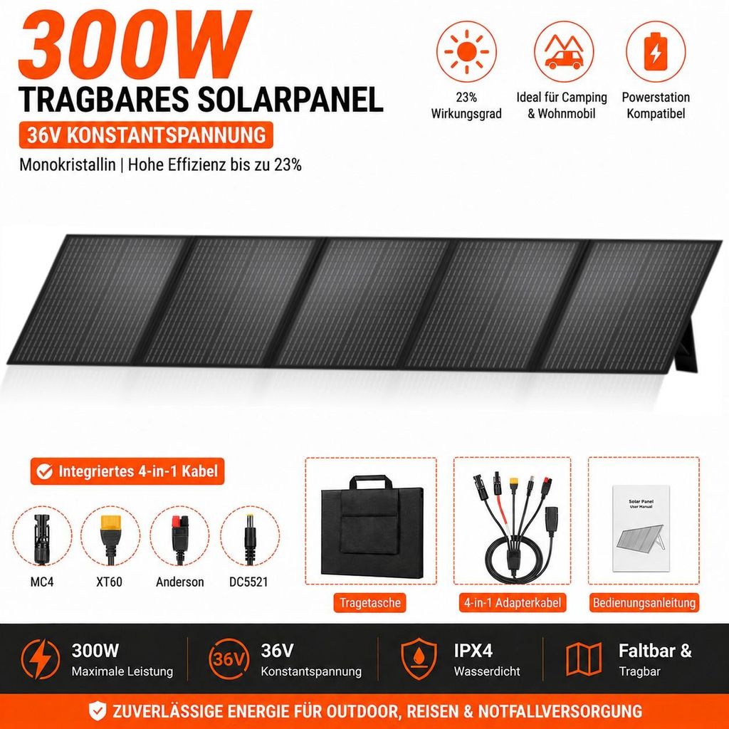 300W Solarpanel Faltbar 36V Monokristallin, Tragbares Produktbild 