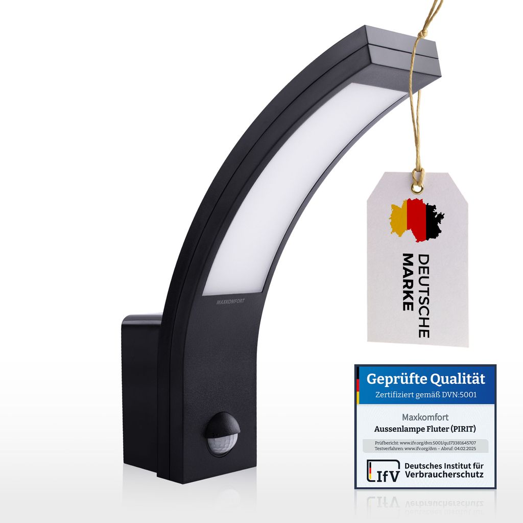 LED Außenleuchte mit Bewegungsmelder PIRIT Schwarz – 15W, IP54, 900 Lumen, 4000K Neutralweiß - Außenwandleuchte, Außenlampe, Eingangsleuchte