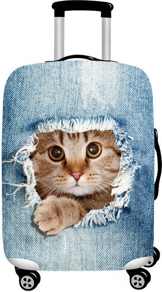 Kofferhülle mit 3D-Print Kätzchen in Jeans - Größe M - 35-38 cm