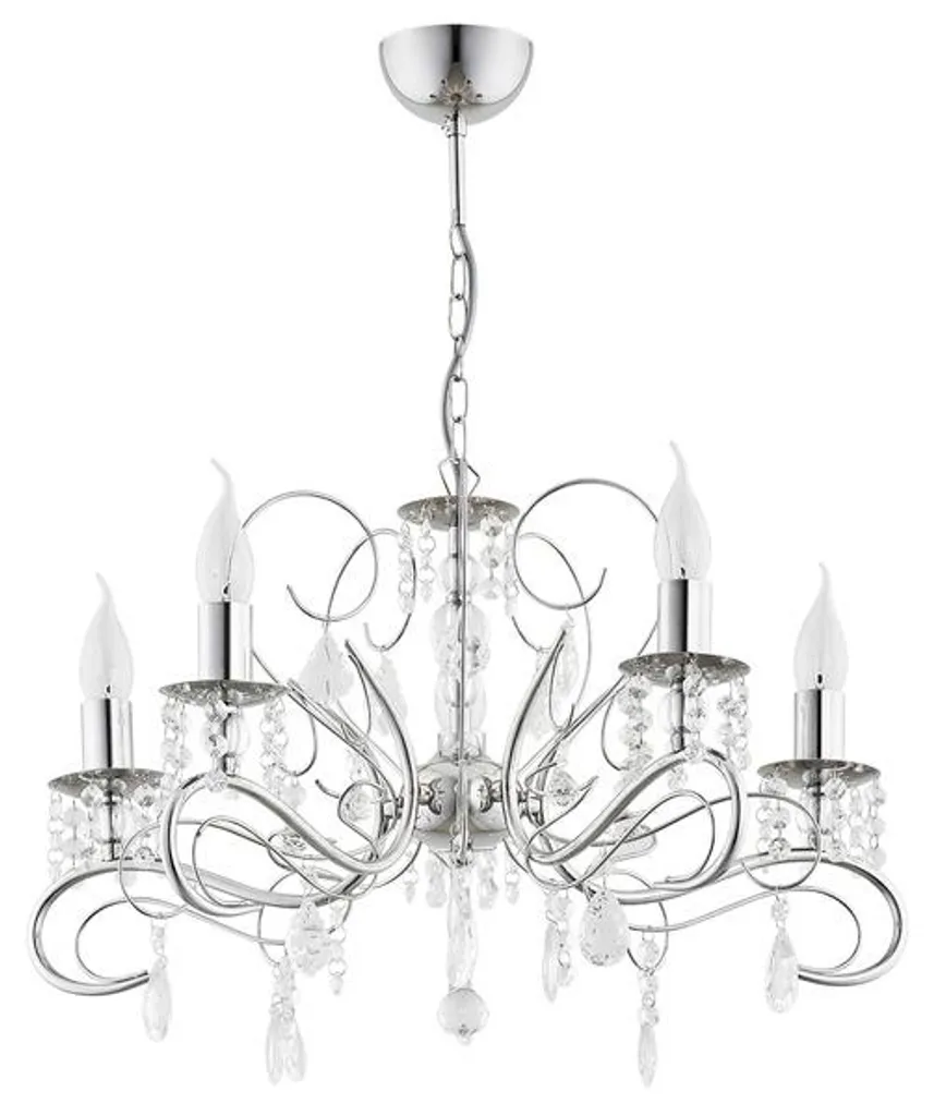 Suspension de salon ASTOR en cristal, éclairage plafond chic 5 feux
