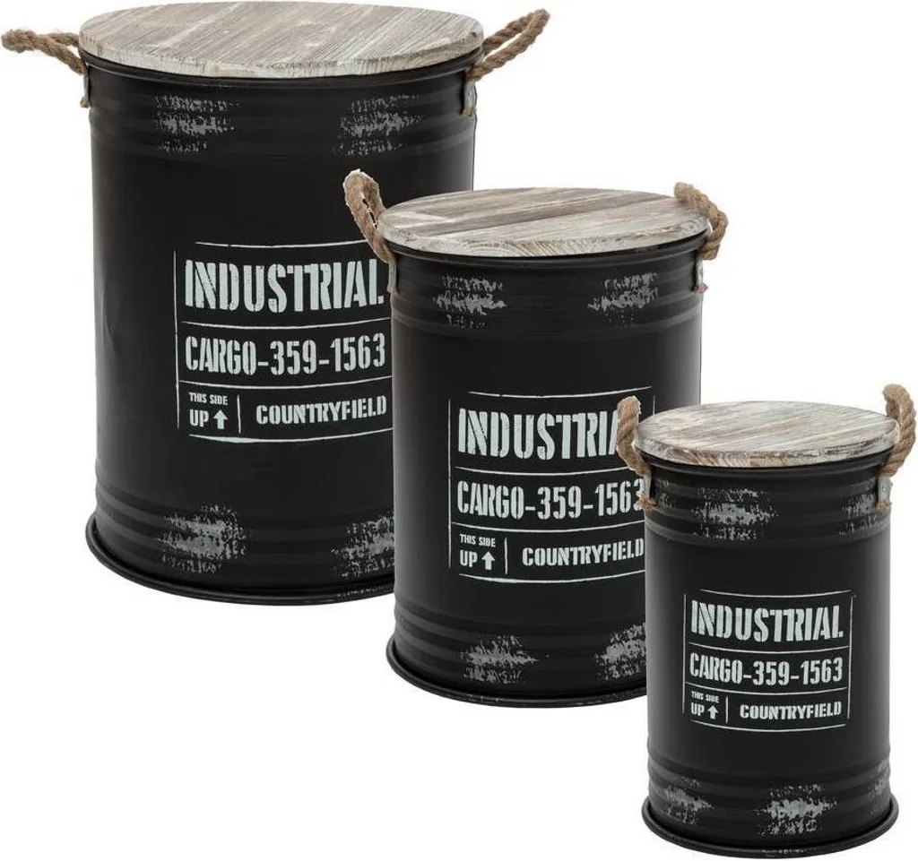 Table Barrel Container 3Steam Métal Noir - Table Basse Tonneau Style Industriel