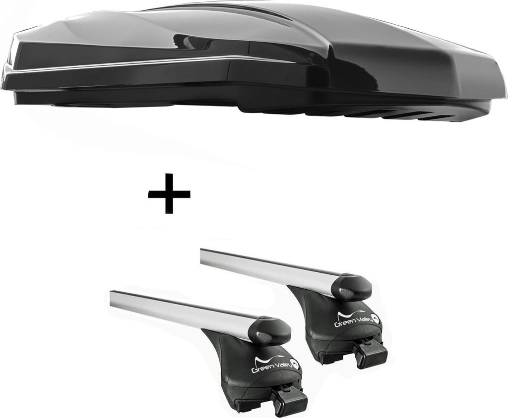 DACHBOX STRIKE 440 Liter schwarz hochglanz + Relingträger Quick L kompatibel mit für Seat Altea XL 2006-2015