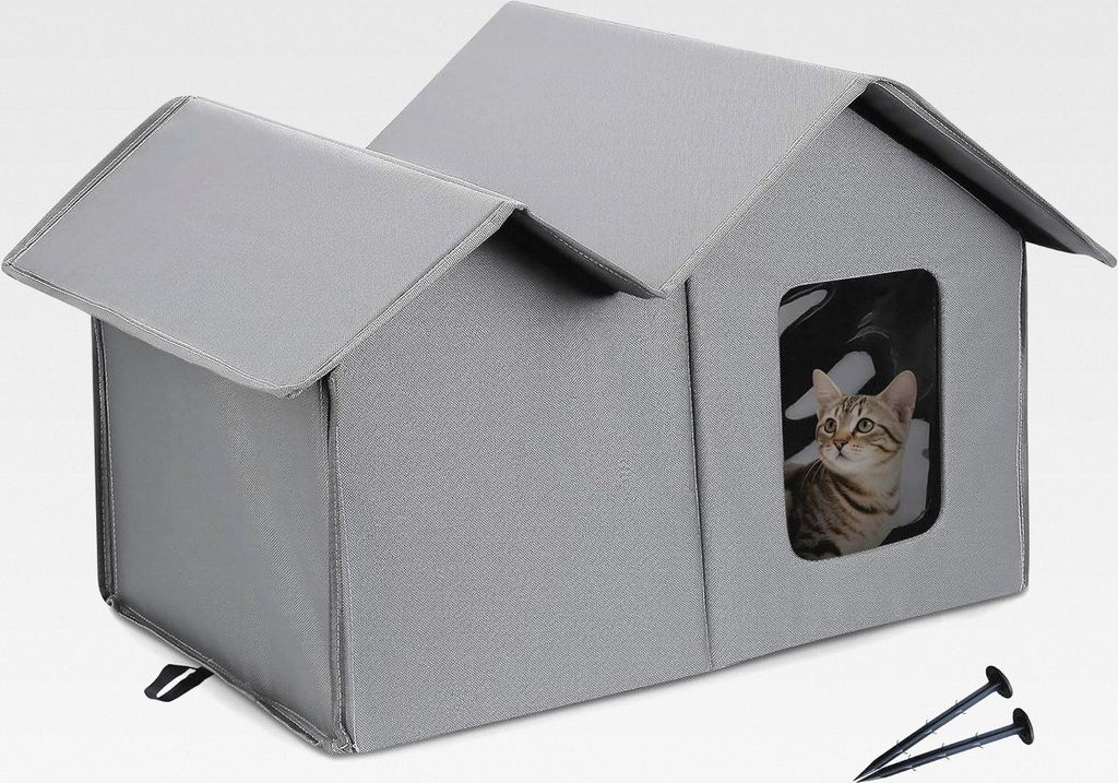 Katzenhaus Outdoor Winterfest Isoliert, Wetterfestes Faltbares Katzenhaus für Draußen und Drinnen mit Abnehmbarer Matte, Katzenunterkunft für Kl...