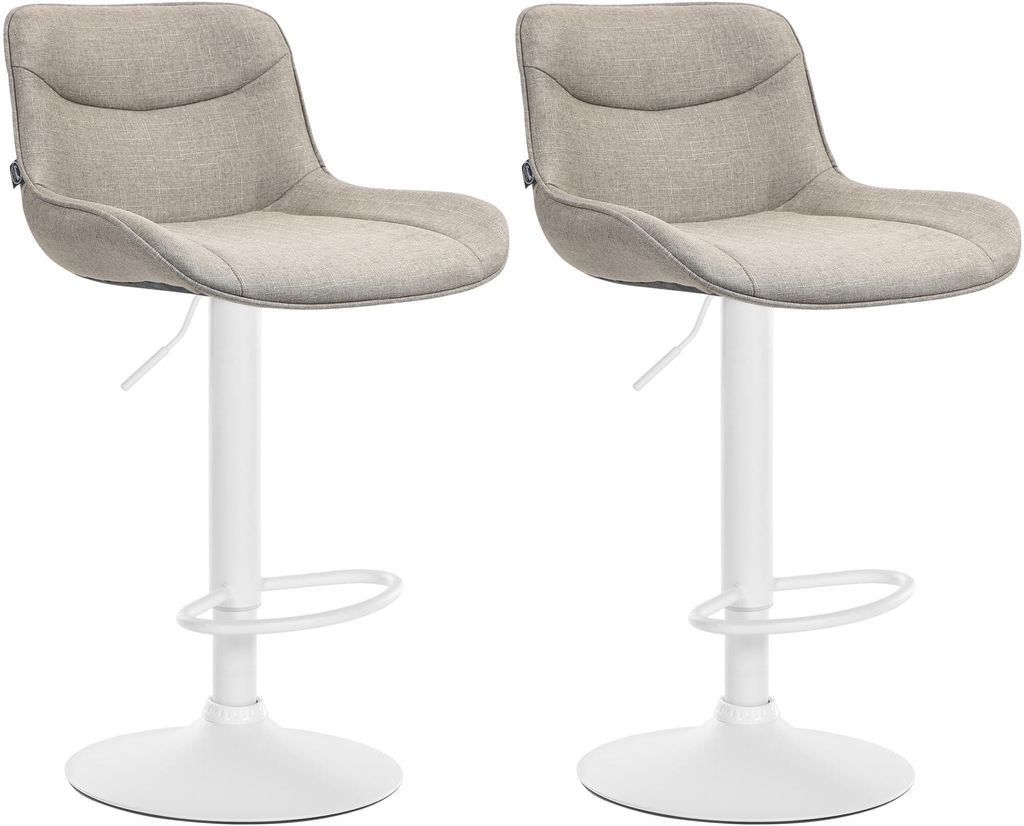 CLP 2er Set Barhocker Vonore Stoff höhenverstellbar und 360 Grad drehbar taupe Gestell Farbe weiß