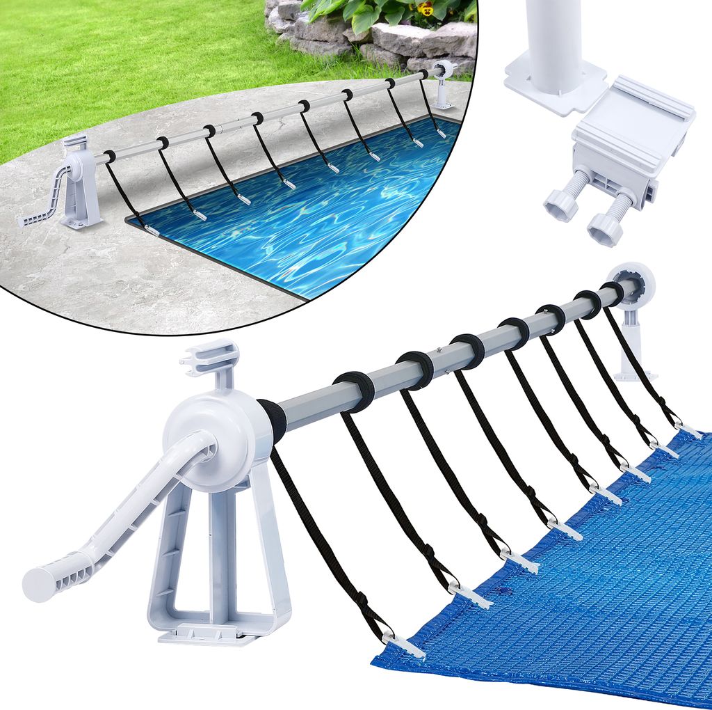 XMTECH Fahrbares Pool Aufrollvorrichtung Aufroller 1,05 - 6,15 m verstellbar Aufrollsystem für Solarplanen Poolplanen Abdeckung