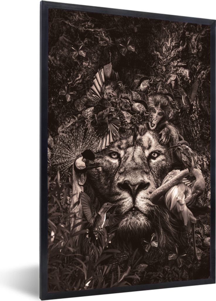 MuchoWow® Gerahmtes Poster Tiere - Flamingo - Löwe 60x90 cm Produktbild 