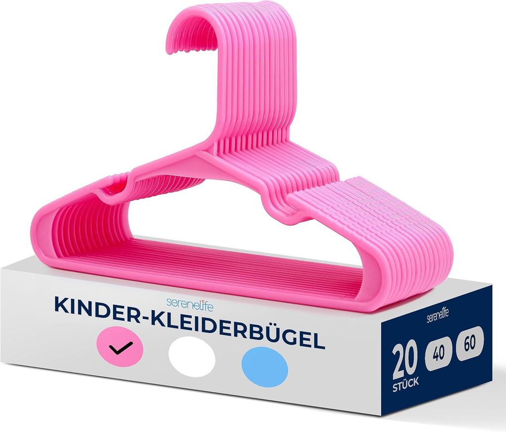 SereneLife Kinderkleiderbügel 20er Set – Kleiderbügel Kinder & Baby Kleiderbügel Kunststoff & rutschfest - 28.5 cm - Rosa
