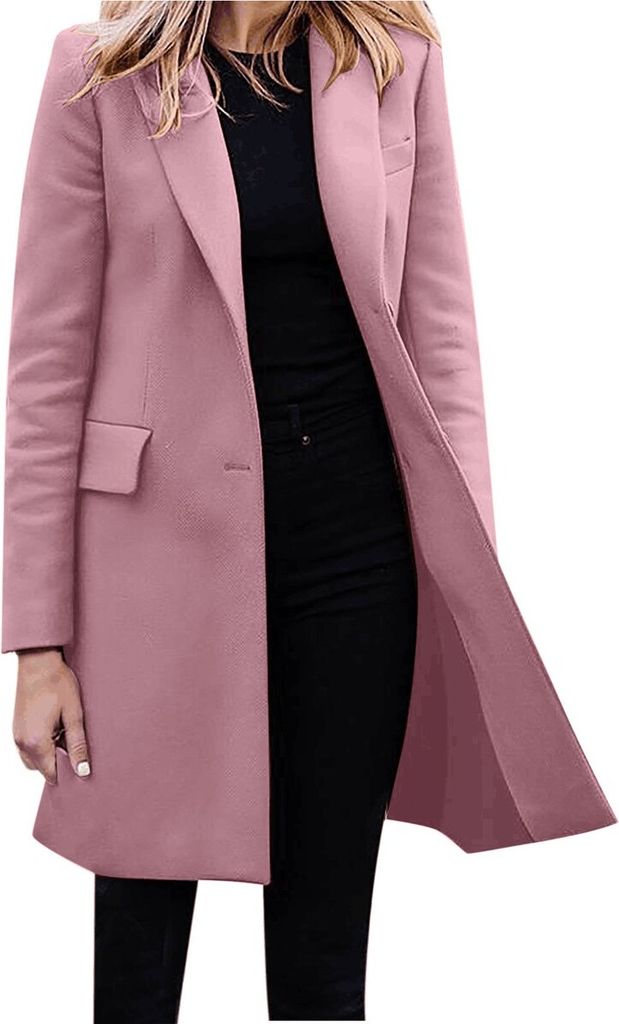 ASKSA Damen Winterjacke Langarm Revers Wintermantel Einreihig Damenmantel Strickjacke Warm Mantel, Rosa, S
