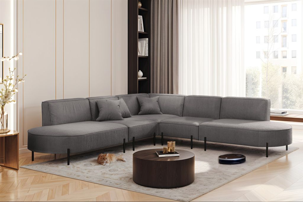 Ecksofa Designersofa VALENCIA in Stoff Scala Grau Universal