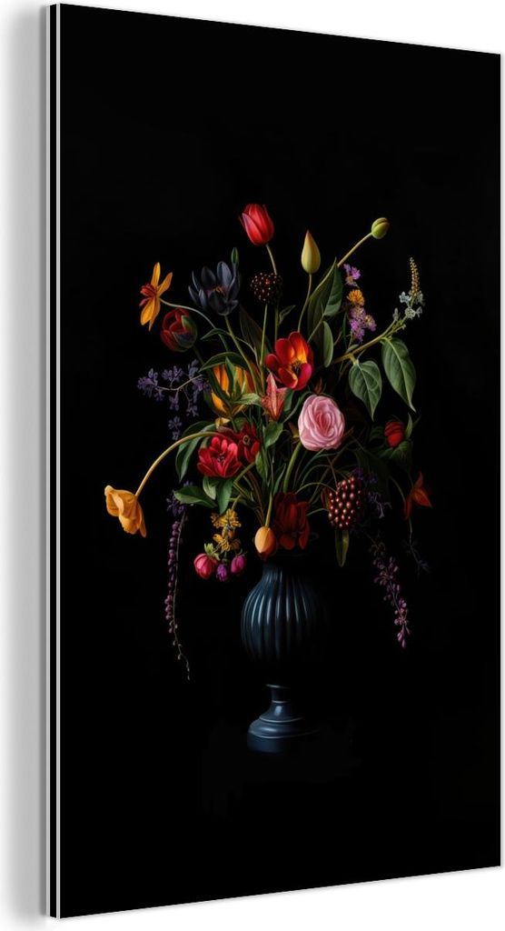 MuchoWow Wanddekoration Metall Metallbild Wandkunst 40x60 cm Blumen - Beeren - Klassisch MuchoWow Aluminium Gemälde - Wanddekoration aus Aluminium