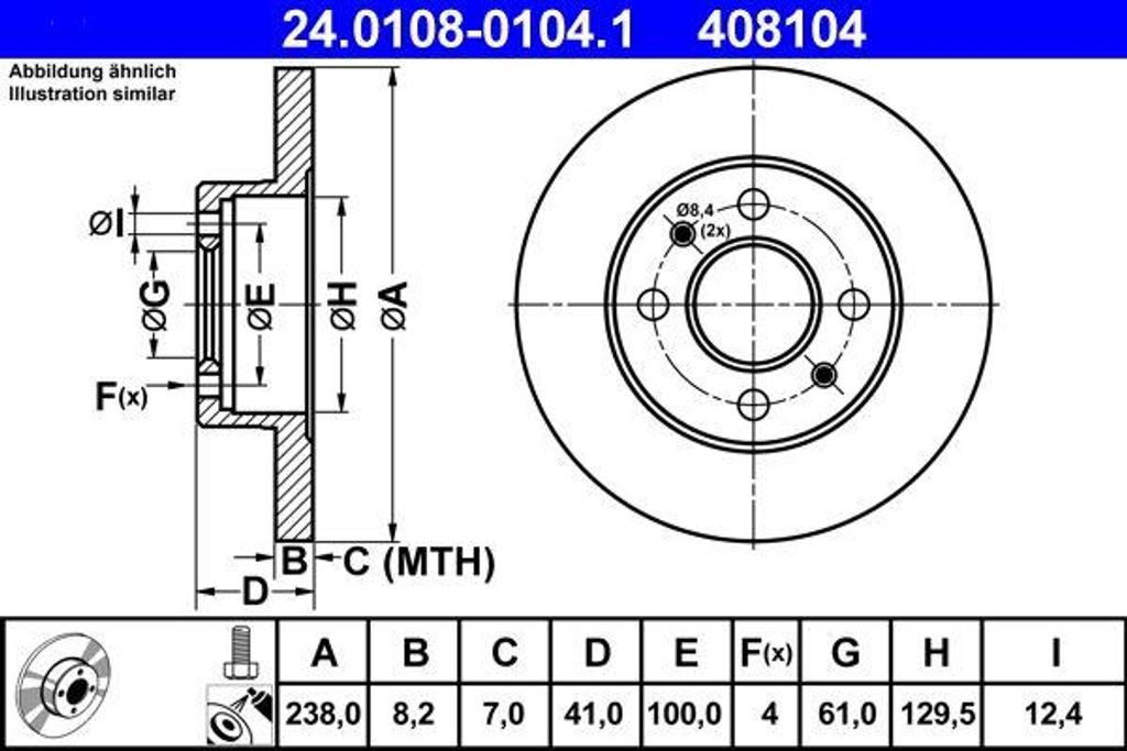 ATE 24.0108-0104.1 Bremsscheibe OE 7700716947 kompatibel mit Clio, Twingo