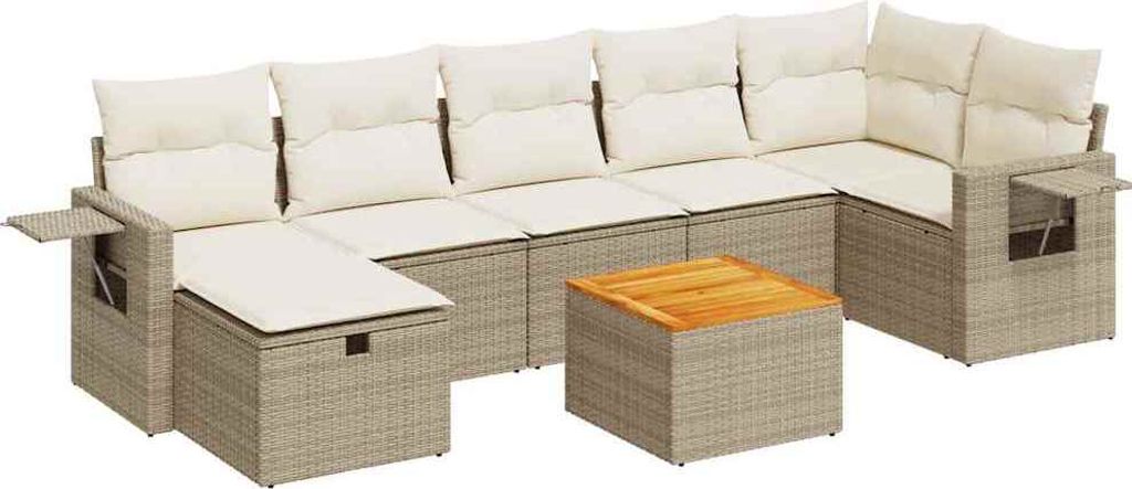 vidaXL 8-tlg. Garten-Sofagarnitur mit Kissen Beige Poly Rattan