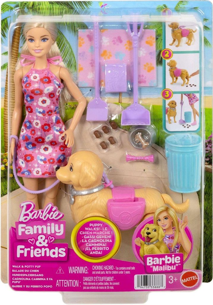 Barbie „Malibu“ Hundespaziergang Spielset, enthält Puppe, Produktbild 