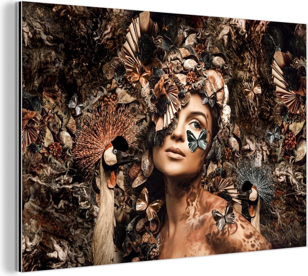 MuchoWow Wanddekoration Metall Metallbild Wandkunst 60x40 cm Luxus - Frau - Tiere - Schmetterlinge - Vögel MuchoWow Aluminium Gemälde - Gemälder