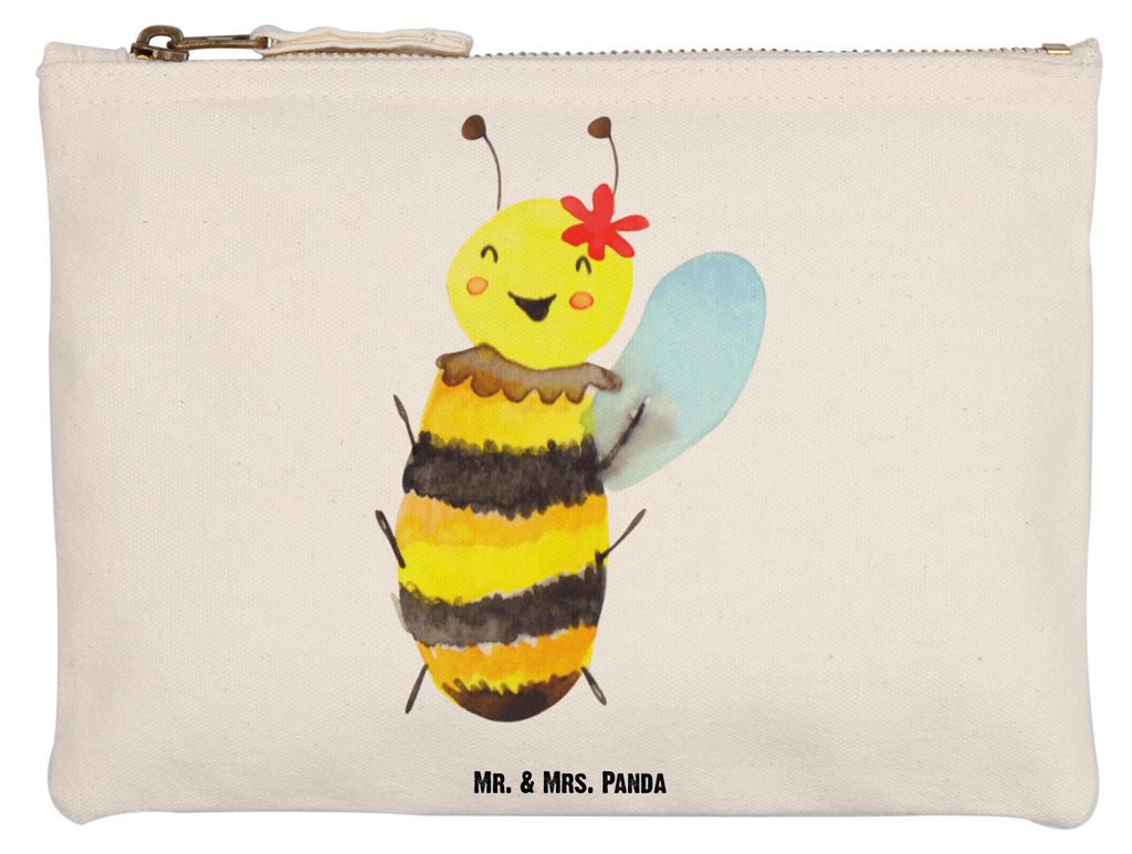 Mr. & Mrs. Panda Kulturbeutel Biene Happy Grösse XL Große - Weiß - Geschenk, Pouch, Mäppchen, Kosmetiktasche, Kulturtasche, pencil case, Federm...