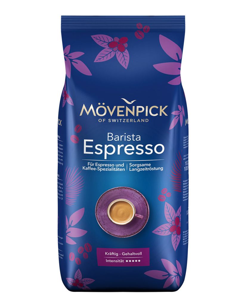 A bag of Movenpick Barista Espresso coffee beans.