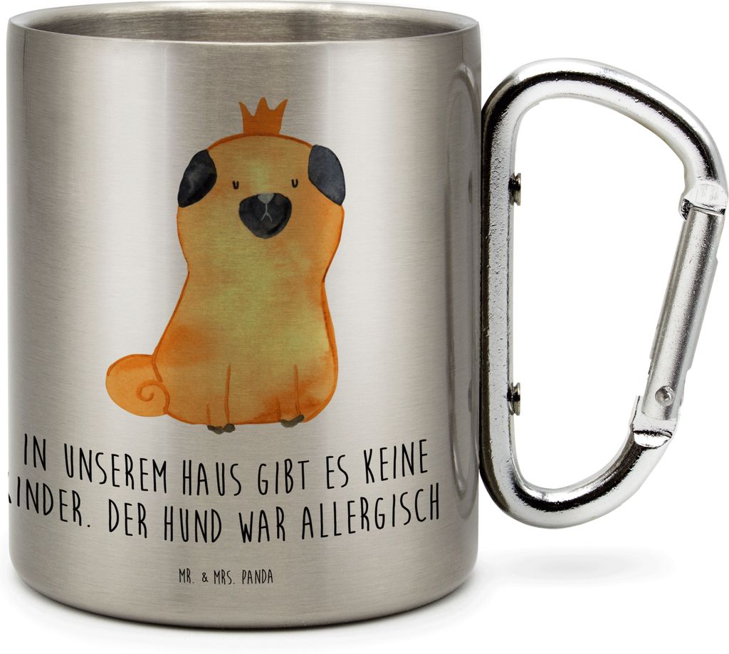 Mr. & Mrs. Panda Thermobecher Mops Krone - Transparent - Geschenk, Hund, Isolierbecher Edelstahl, König, Sprüche, Becher Aus, Königlich, Haha, T...