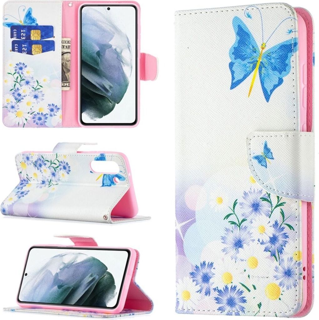 König Design Hülle kompatibel mit Samsung Galaxy S21 FE Kunstleder Handyhülle - Handy Case Schmetterling Liebe