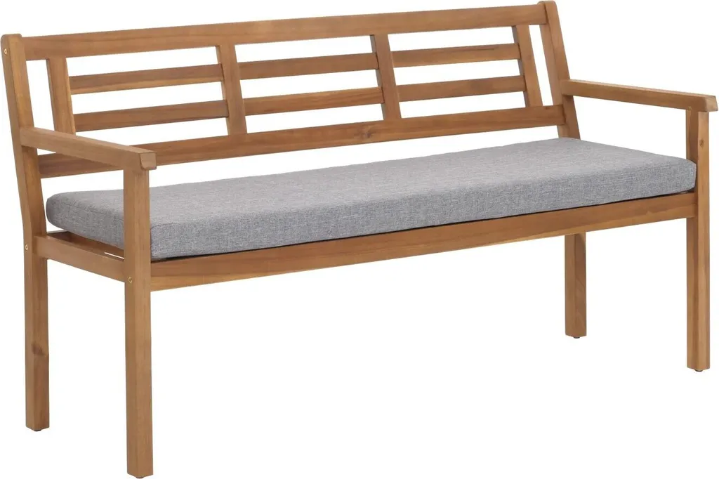 Banc de jardin HWC-N47 en bois massif d'acacia avec coussin gris MVG - 6