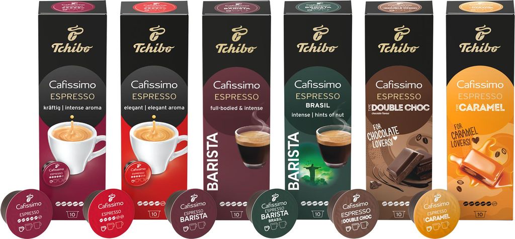Tchibo Cafissimo Probierset Espresso Edition verschiedene Sorten Espresso, 60 Stück (6x10 Kaffeekapseln), nachhaltig & fair gehandelt