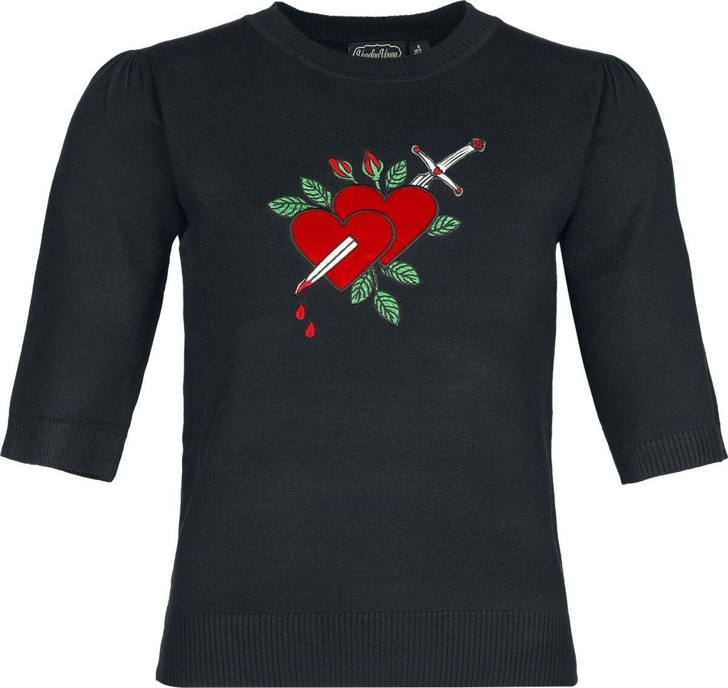 Voodoo Vixen Sweatshirt Damen Heart & Dagger Embroidered Sweater schwarz XXL