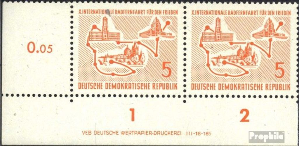 Briefmarken DDR 1957 Mi 568DV mit Druckvermerk (kompl.Ausg.) postfrisch Radfernfahrt