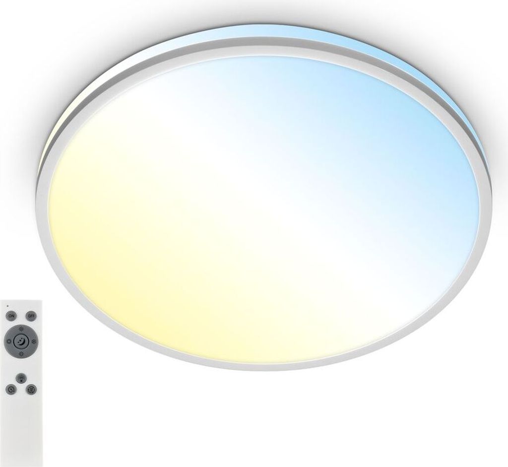 Briloner Pulup LED Deckenlampe, Dimmbar, Fernbedienung, Timer, Nachtlichtfunktion, Chrom Matt, Ø33 x 6 cm