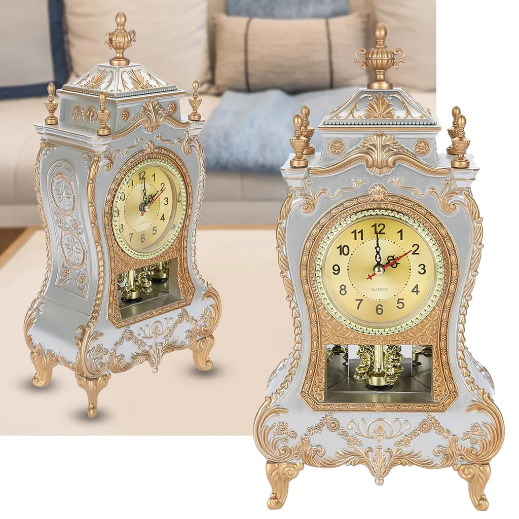 Horloge de table pour maison style ancien, réveil blanc de bureau - 2