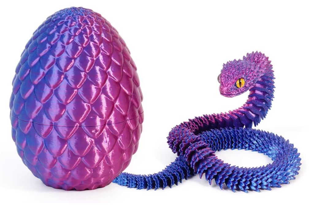 3D-gedrucktes Schlangenei mit beweglicher Schlange darin, bewegliche Gelenke, Schlangen-Eierschalenfigur, bewegliches Schlangen-Fidget-Spielzeug, S...