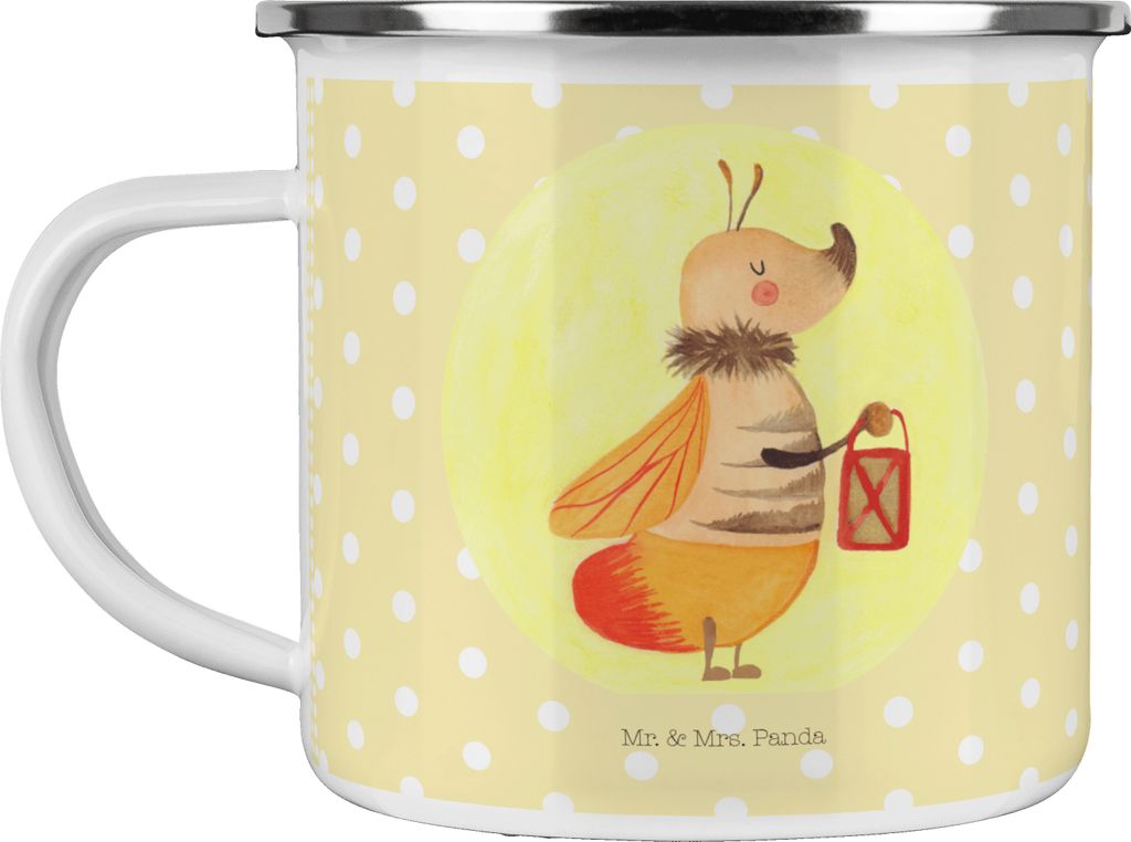 Mr. & Mrs. Panda Haferl Glühwürmchen - Gelb Pastell - Geschenk, Pott, Leuchten, Emaille Becher, Heiratsantrag, Tasse, Liebe, Lieblingsmensch, Tee...