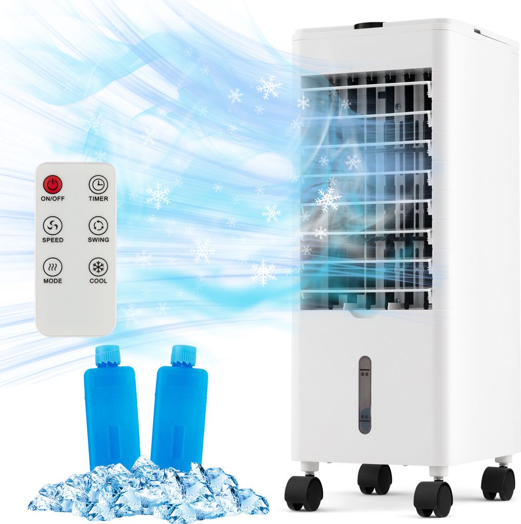 COSTWAY 3in1 Luftkühler Ventilator & Luftbefeuchter mit 3 Modi, 3 Geschwindigkeiten, 12H-Timer, 2 Kühlakkus & Fernbedienung tragbar
