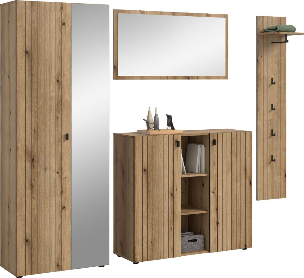 Station Garderobenmöbel Set Eiche Nachbildung.