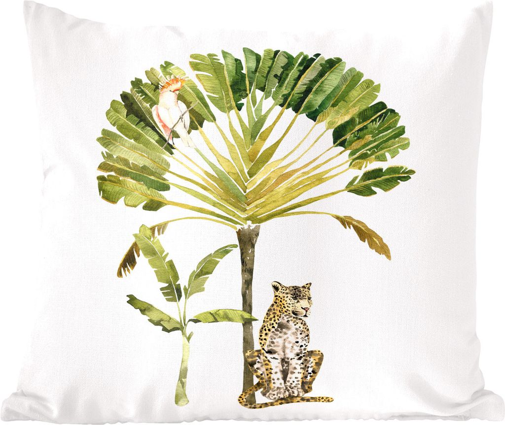 MuchoWow Zierkissen Sofakissen Wohnzimmer Dekokissen 40x40 cm Dschungel - Kakadu - Leopard - Foto Kissen - Schlafzimmer Dekoration