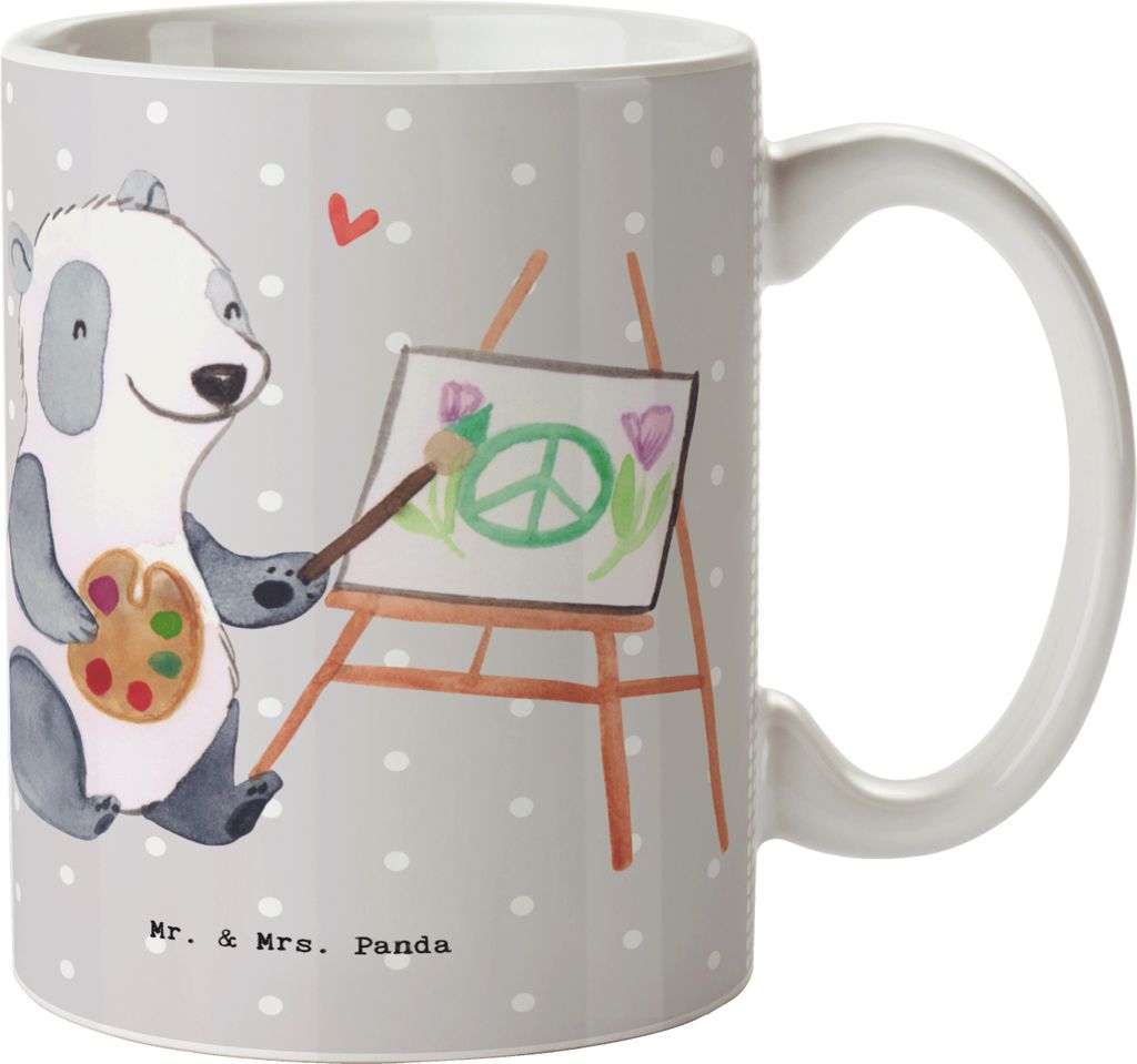 Mr. & Mrs. Panda Teetasse Künstler Herz - Grau Pastell - Geschenk, Kunstschule, Leinwand, Kaffeetasse, Trinkbecher, haferl, Hobbymaler, Tasse, Mal...