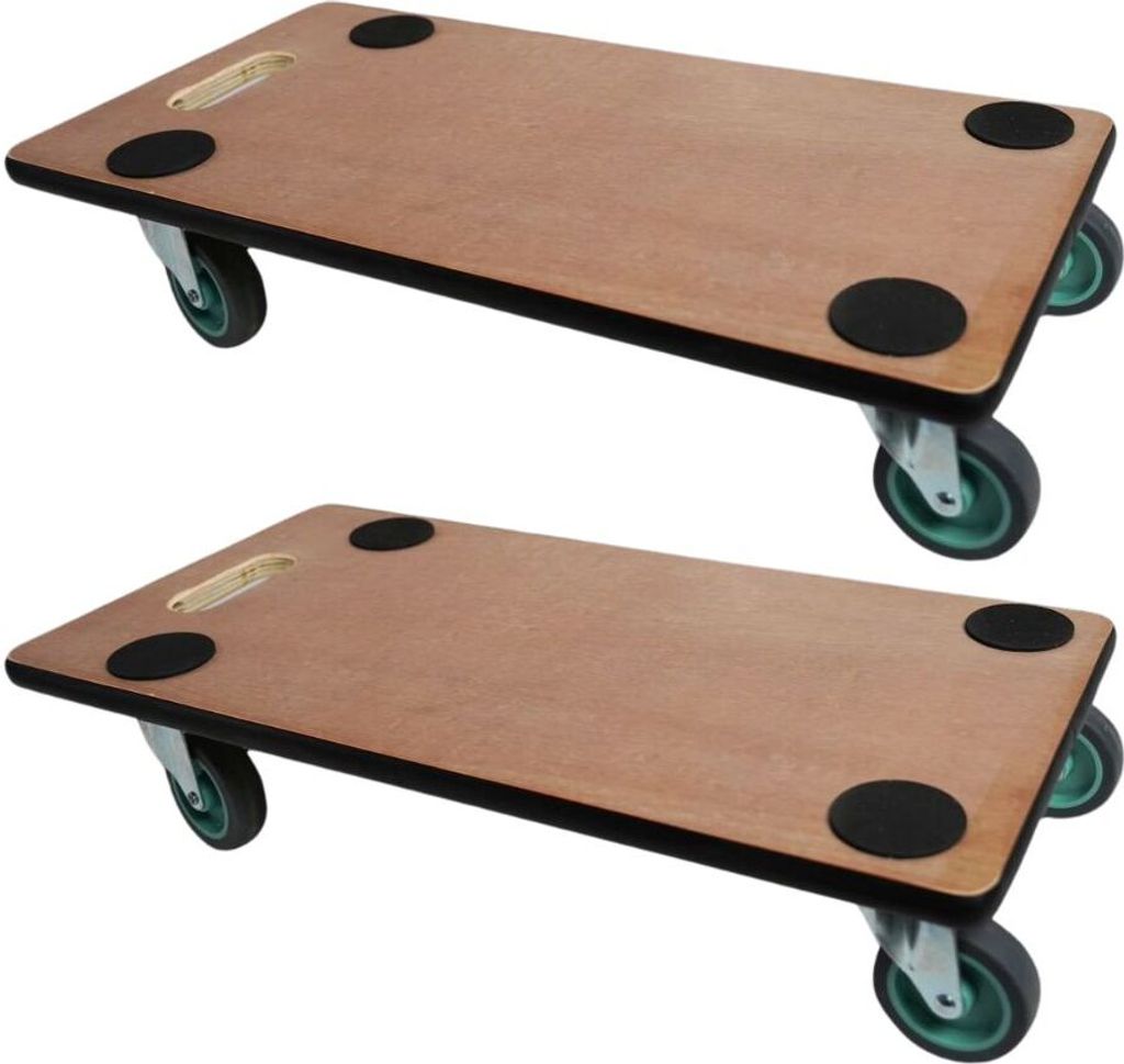 Profi Transportroller HERCULES | BxT 30x60 cm | Traglast 200 kg | 4 Gummirollen & Griff | Sperrholzplatte | 2 Stück | Rollbrett für Möbel Möbel...