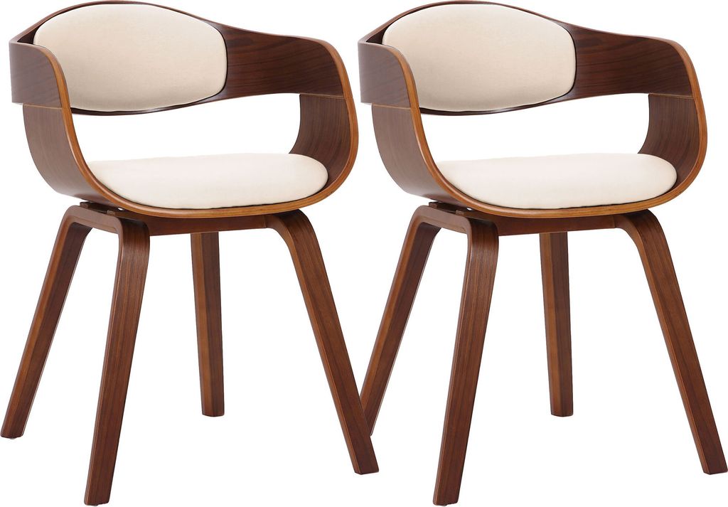 DELUKE 2er Set Stühle LONDON Kunstleder - 73x49x46cm, Walnuss/Creme | Kunstleder | Holz Gestell | Konferenzstuhl Wartezimmerstuhl