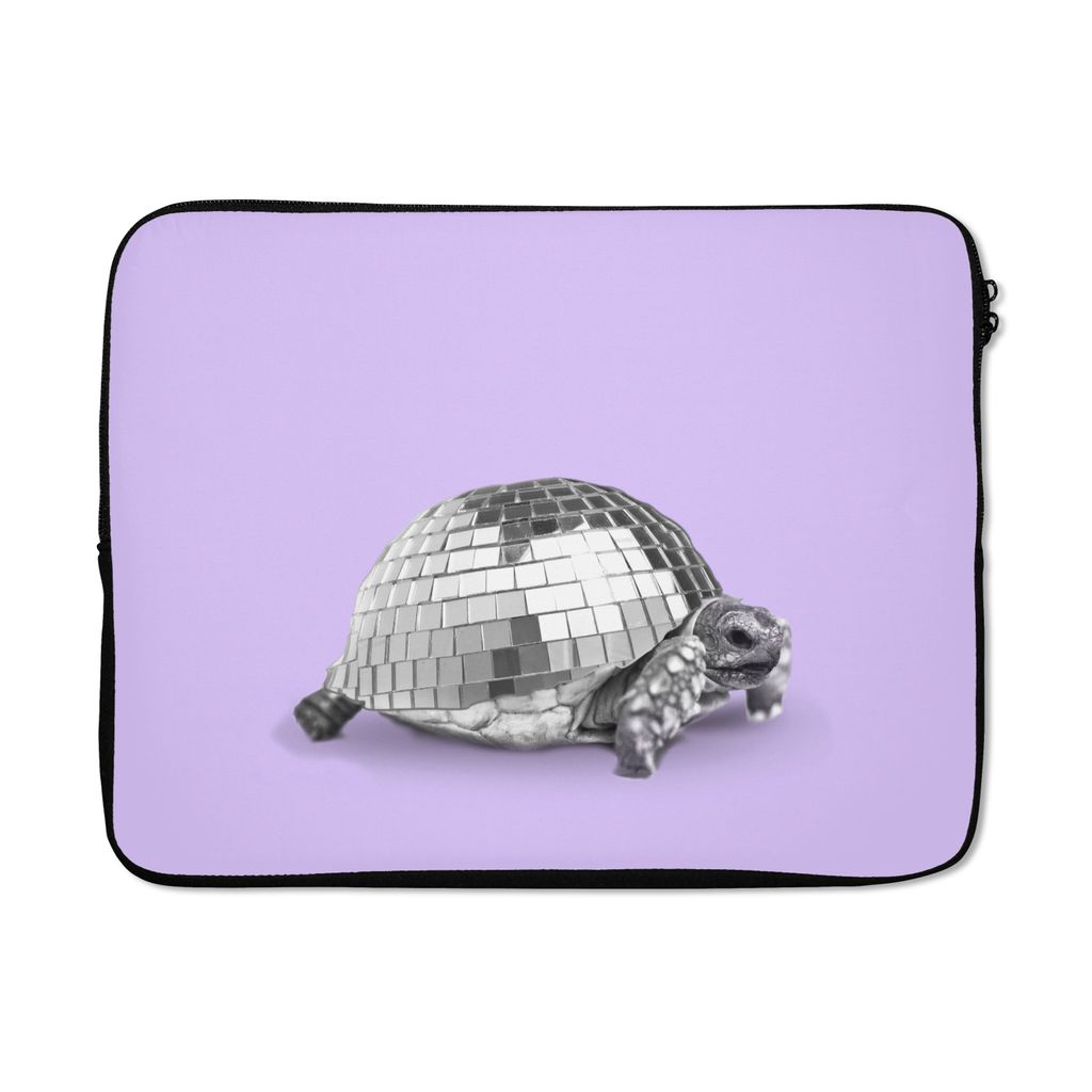 MuchoWow Laptop Hülle 17 Zoll Laptoptasche Schildkröte - Discokugel - Disco - Tier - Lila - Zipper - Schutzabdeckung