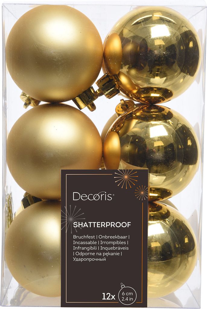 Weihnachtsbaumkugeln Set 12 Stück Ø 6 cm hellgold Produktbild 